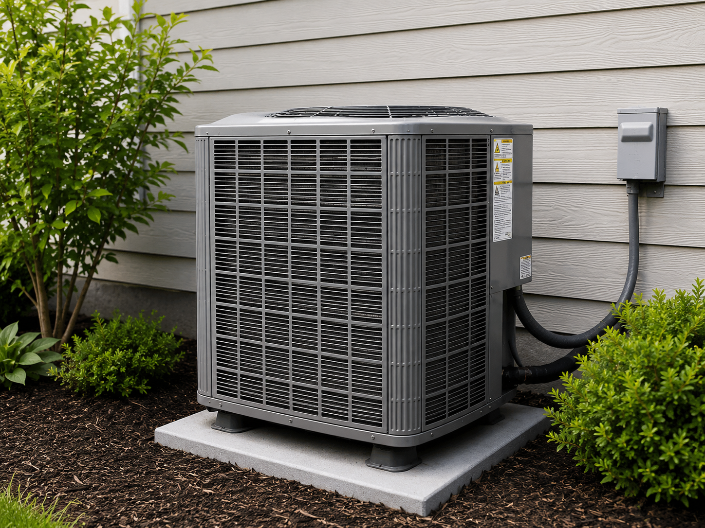 Outdoor air conditioning unit beside a home