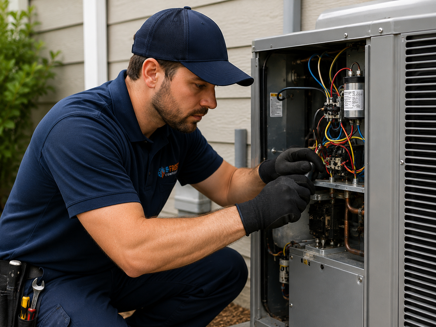 HVAC technician performing a maintenance tune-up